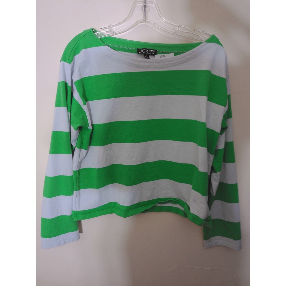 J.Crew Striped Long Sleeve Top Womens S Green White Nautical Boat Neck Preppy